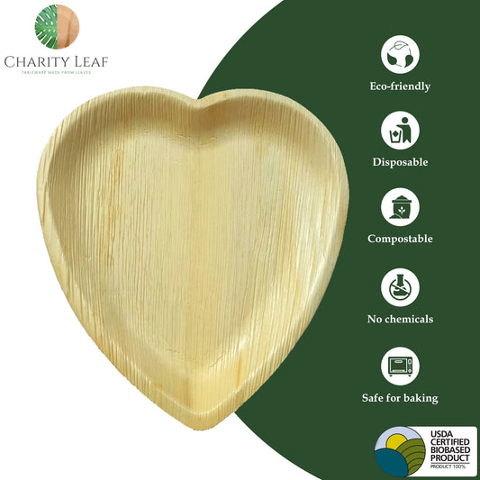10" Inch Heart Natural Compostable Bamboo Plate