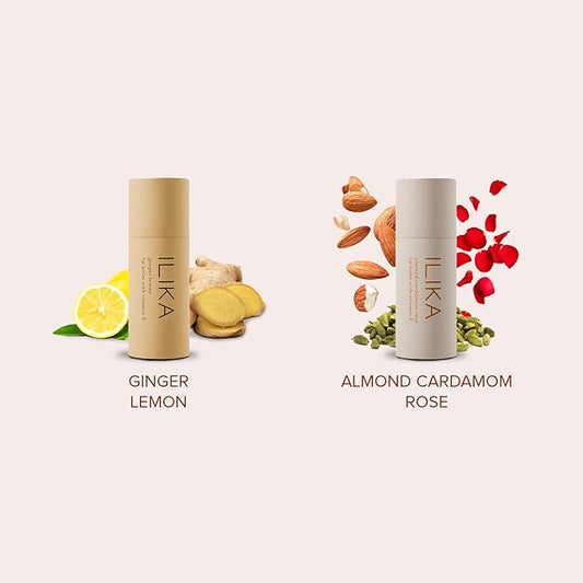 ILIKA Lip Balm - 2 Pack, Ginger Lemon & Almond Cardamom Rose