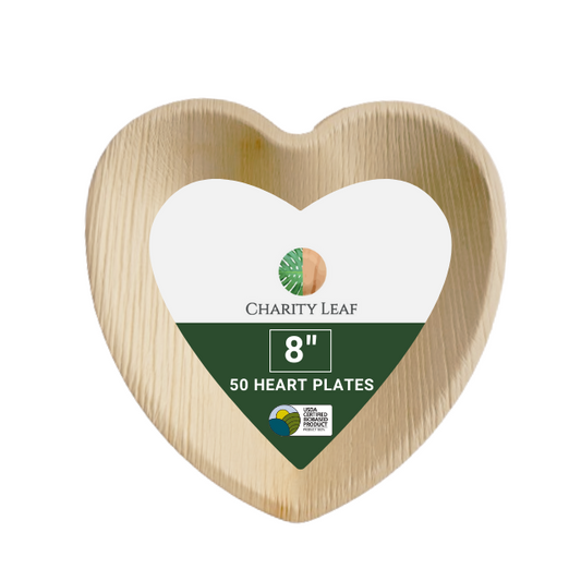 8" Inch Heart Natural Compostable Bamboo Plate