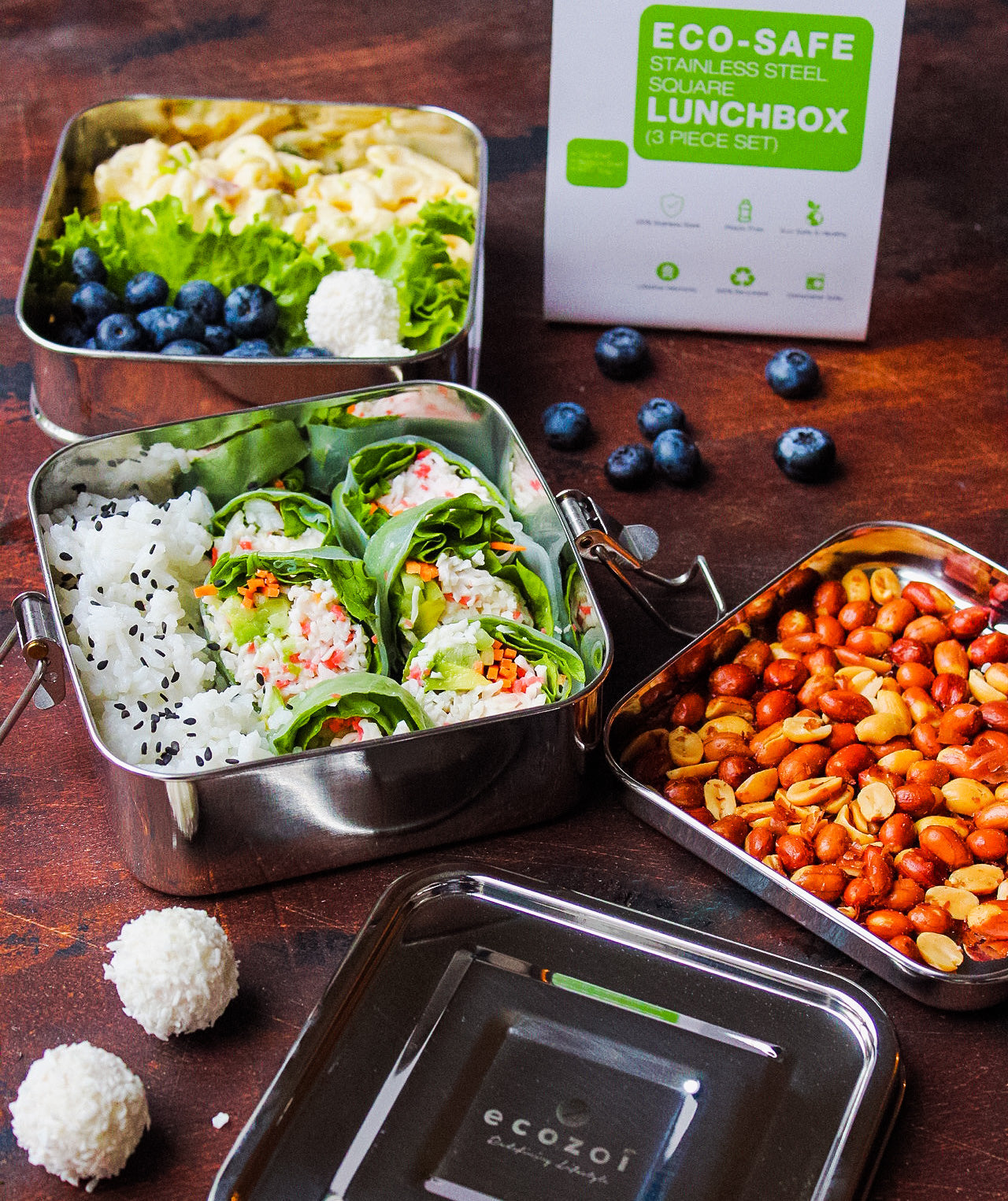 Stainless Steel Lunch Box, 2 Tier Square, 40 Oz