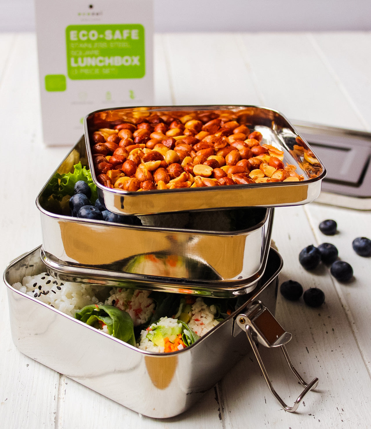 Stainless Steel Lunch Box, 2 Tier Square, 40 Oz