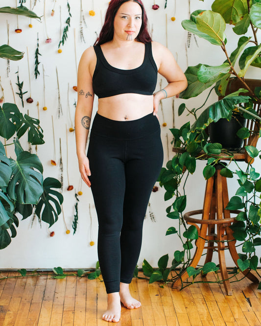 High Rise Ankle Leggings Plain Black