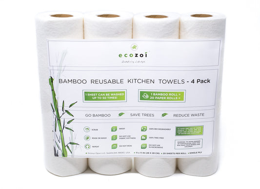 Reusable Bamboo Kitchen Paper Towels - Tree-Free, Eco-Friendly Rolls, 4-Pack