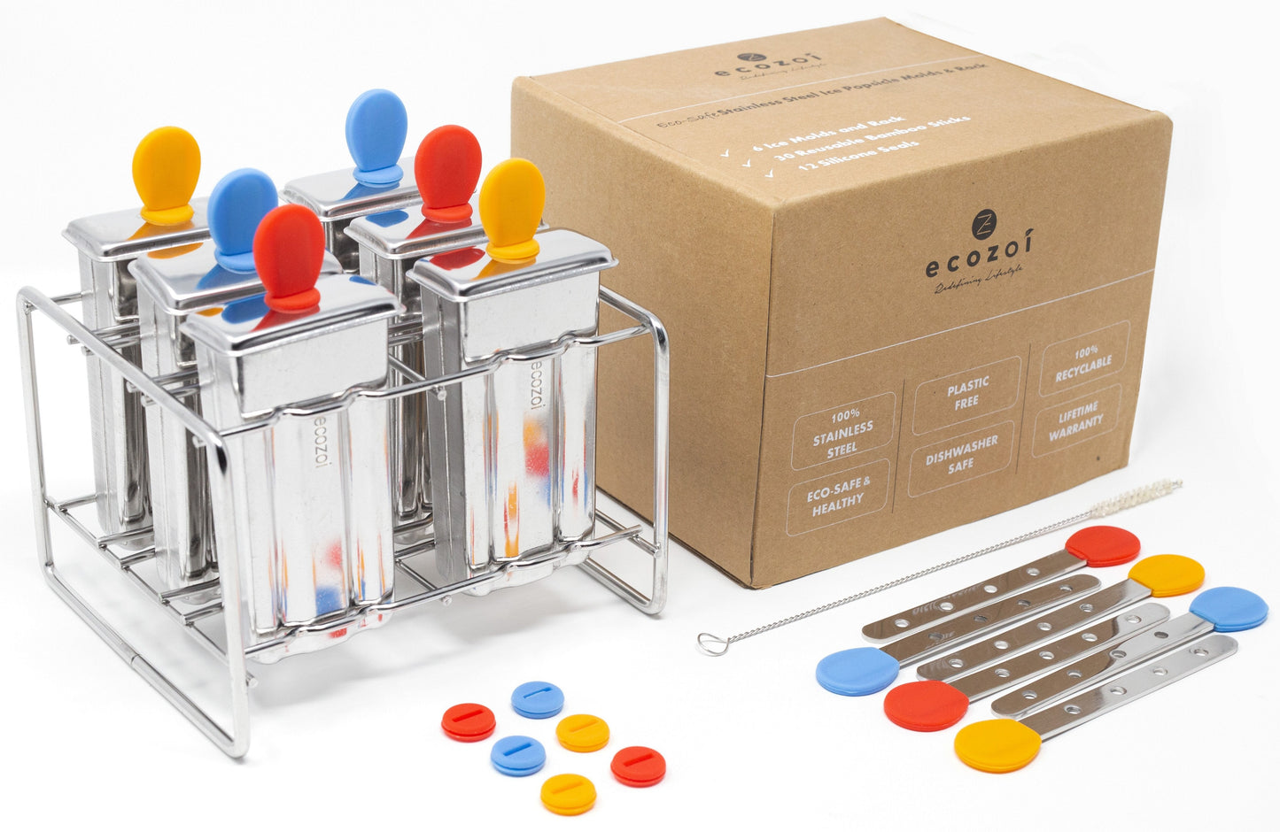 Stainless Steel Popsicle Molds and Rack, Square Shape, Steel Sticks