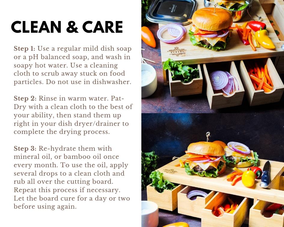 Bamboo Cutting Board with 4 Organizing Trays and 2 Graters