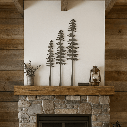 DISCOUNTED - XL Raw Steel Pine Trees - Wall Art