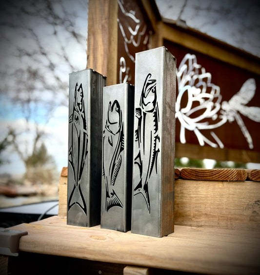 Gone Fishing Pillar Luminary w/ Solar Cap | Saltwater Pack