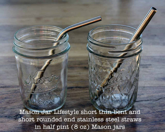 Short Safer Rounded End Stainless Steel Straw for Half Pint Mason Jars