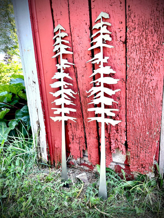 XL Polished Metal Pine Tree Wall Art
