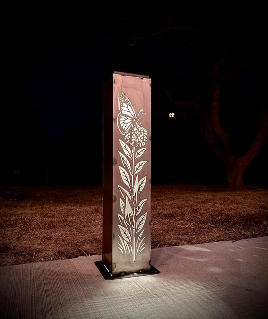 Monarch Meadow Solar Luminary Pillar - Steel