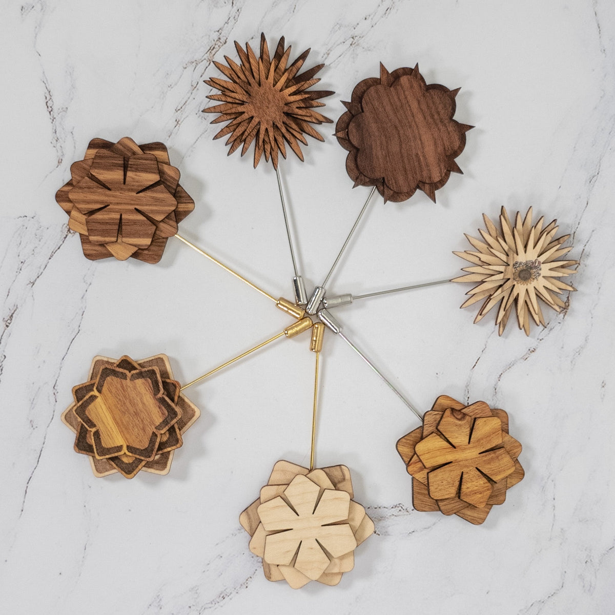 Wood Brooch | Sunburst Chrysanthemum