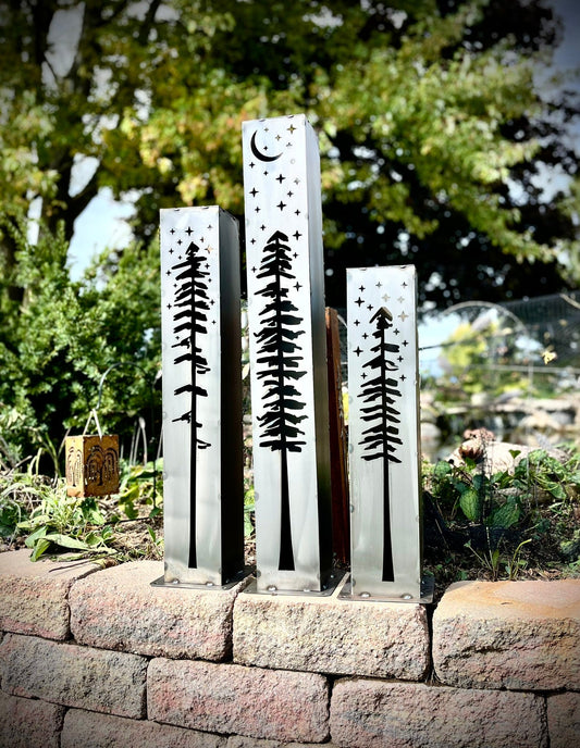 XL Pine Night Sky Solar Luminary Pillar | Steel