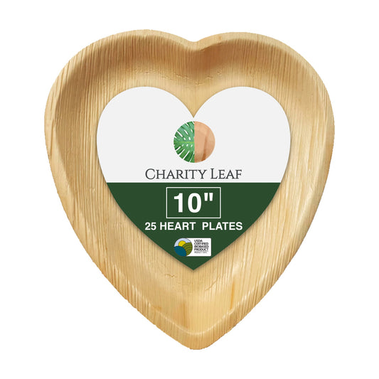 10" Inch Heart Natural Compostable Bamboo Plate