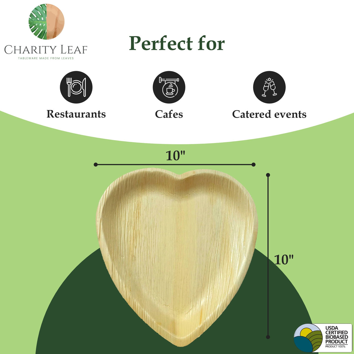10" Inch Heart Natural Compostable Bamboo Plate
