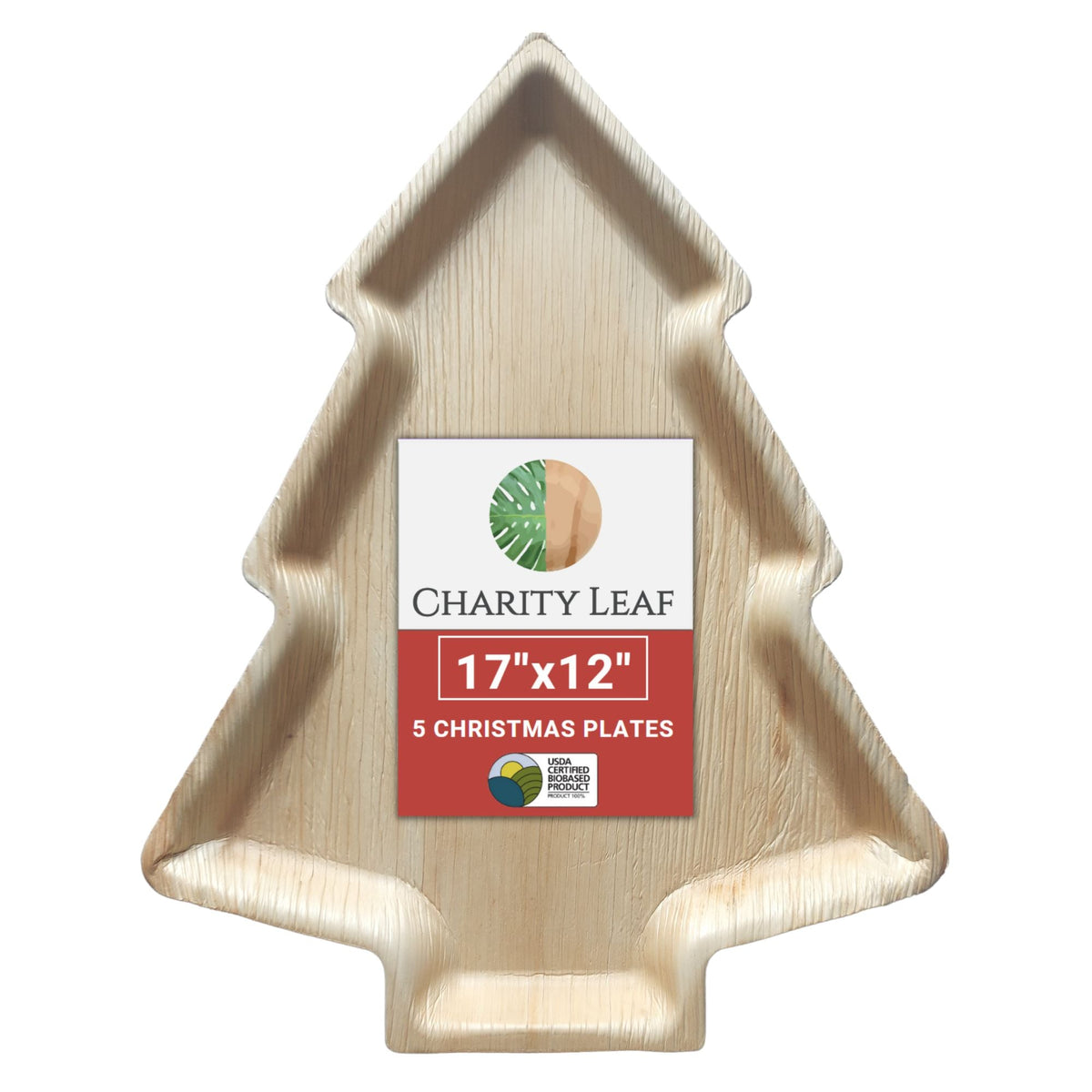 17" x 12" Christmas Tree Natural Compostable Bamboo Tray