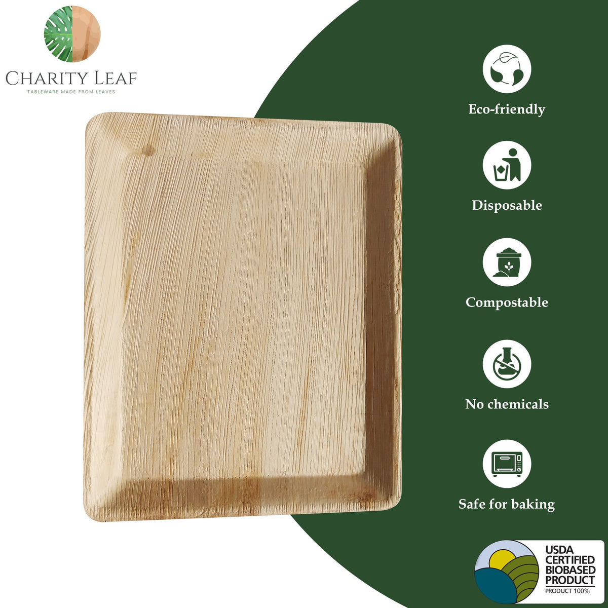 12" x 10" Inch Rectangular Natural Compostable Bamboo Tray