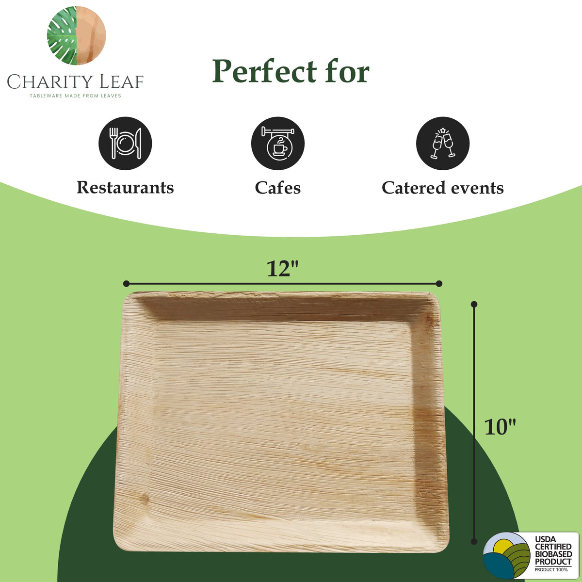 12" x 10" Inch Rectangular Natural Compostable Bamboo Tray
