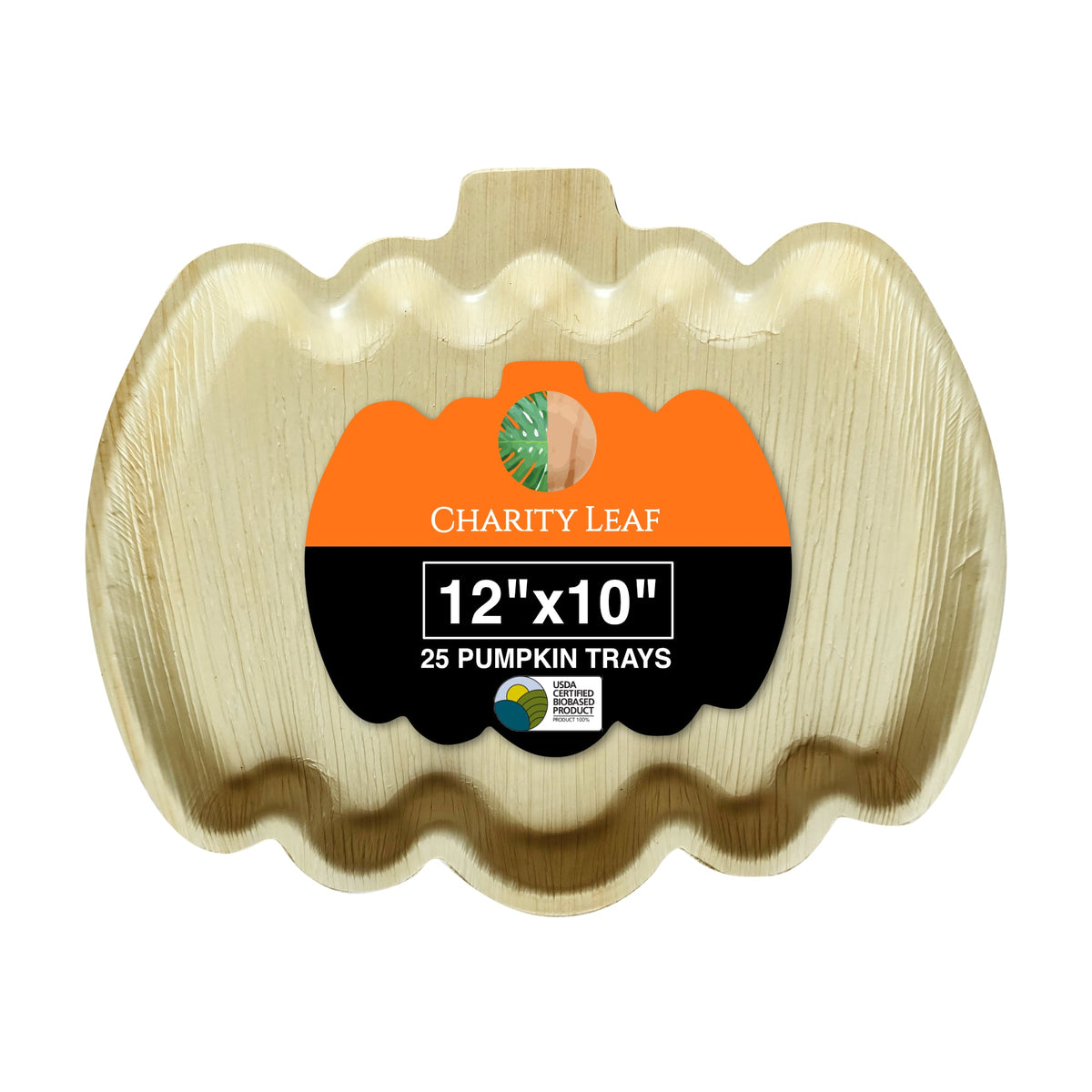 12" x 10" Pumpkin Natural Compostable Bamboo Trays