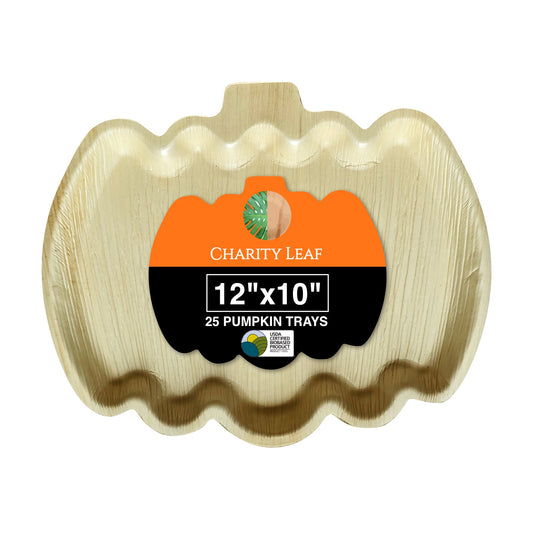 12" x 10" Pumpkin Natural Compostable Bamboo Trays