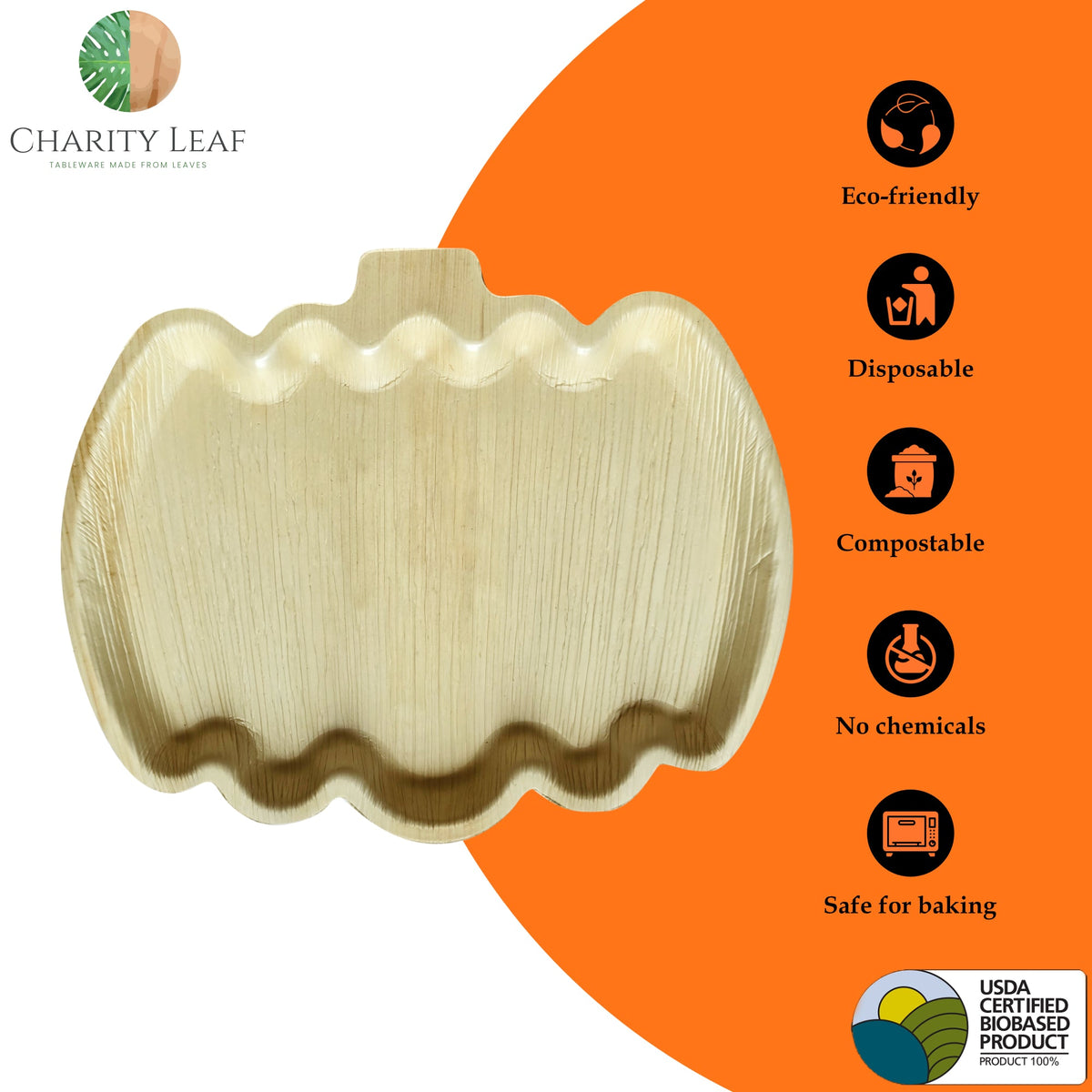 12" x 10" Pumpkin Natural Compostable Bamboo Trays