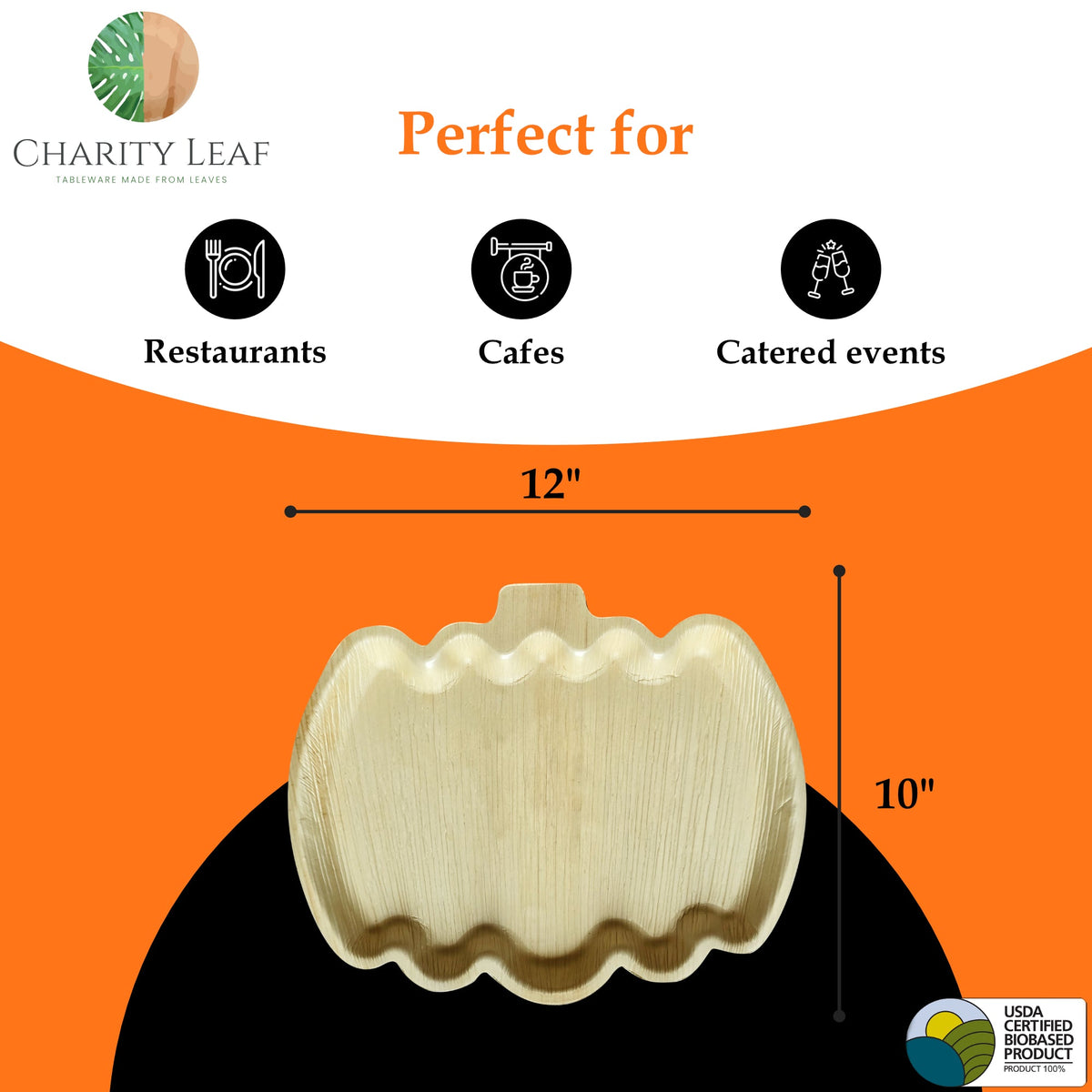 12" x 10" Pumpkin Natural Compostable Bamboo Trays