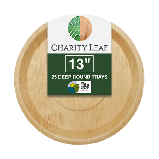 13" Inch Round Deep Natural Compostable Bamboo Platter