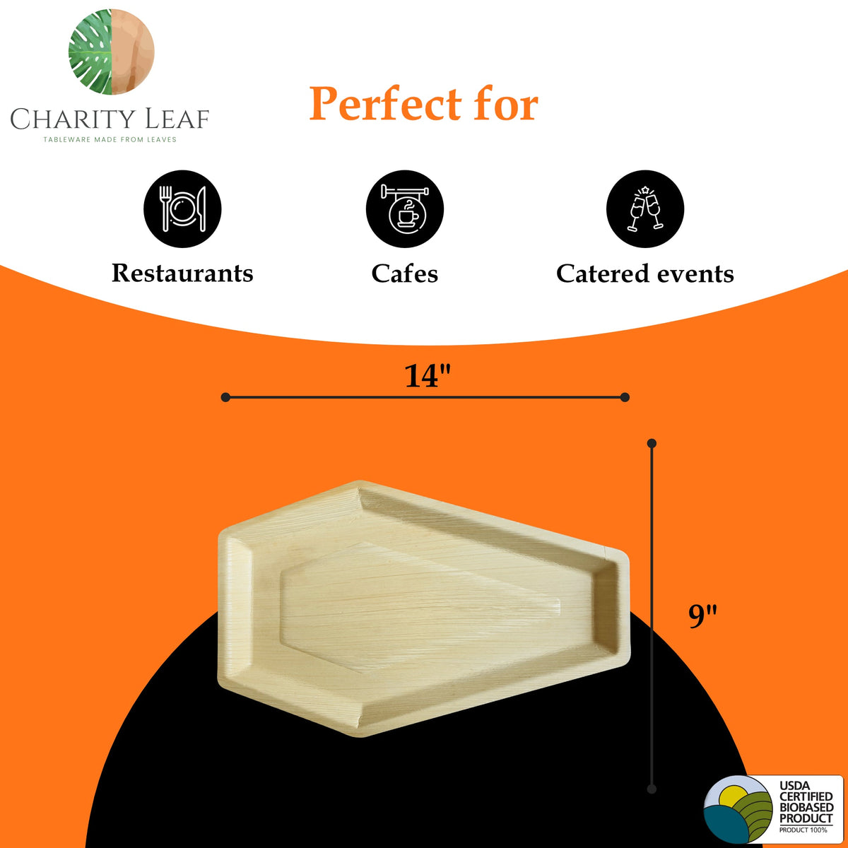 14" x 9" Coffin Natural Compostable Bamboo Tray