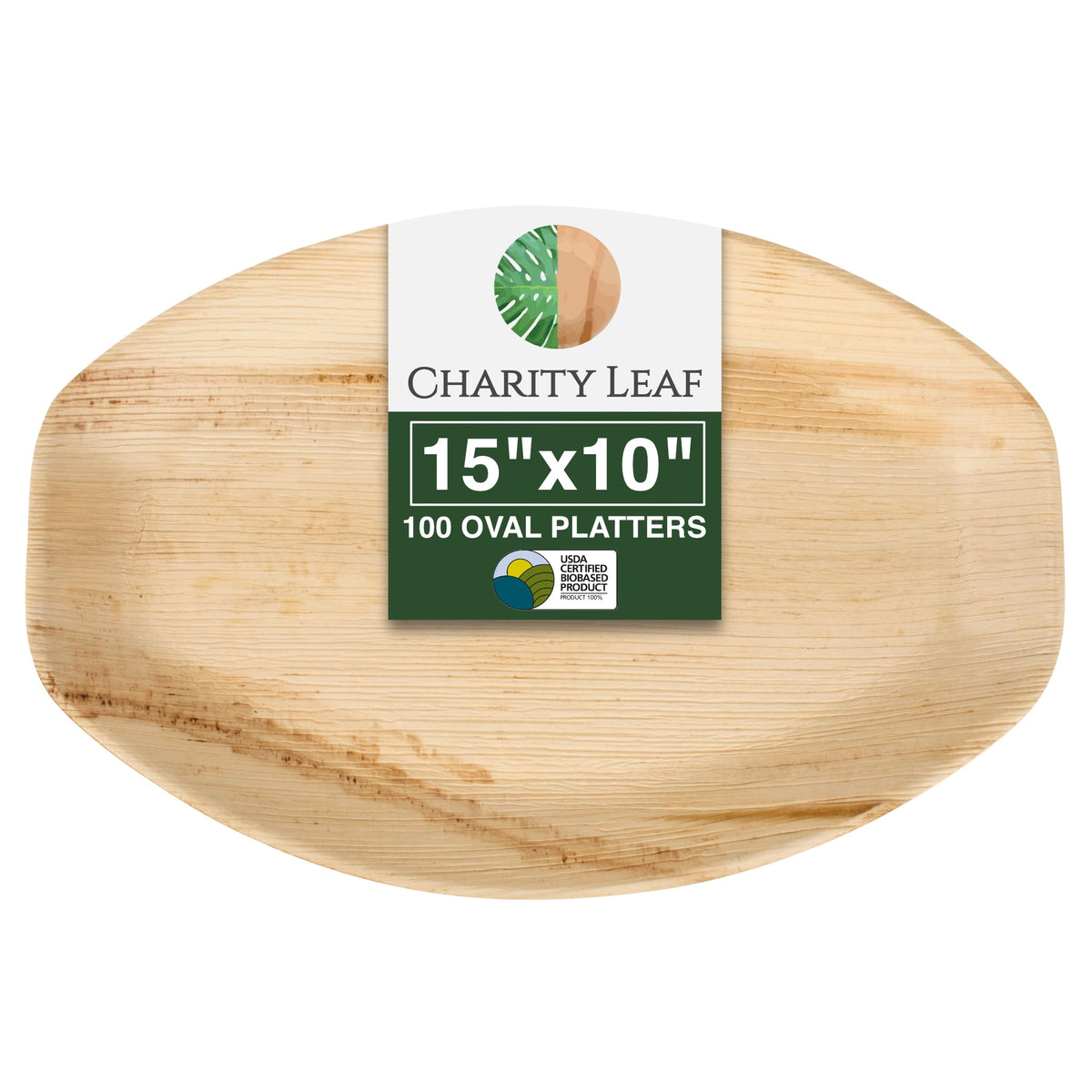15" x 10" Inch Oval Natural Compostable Bamboo Tray