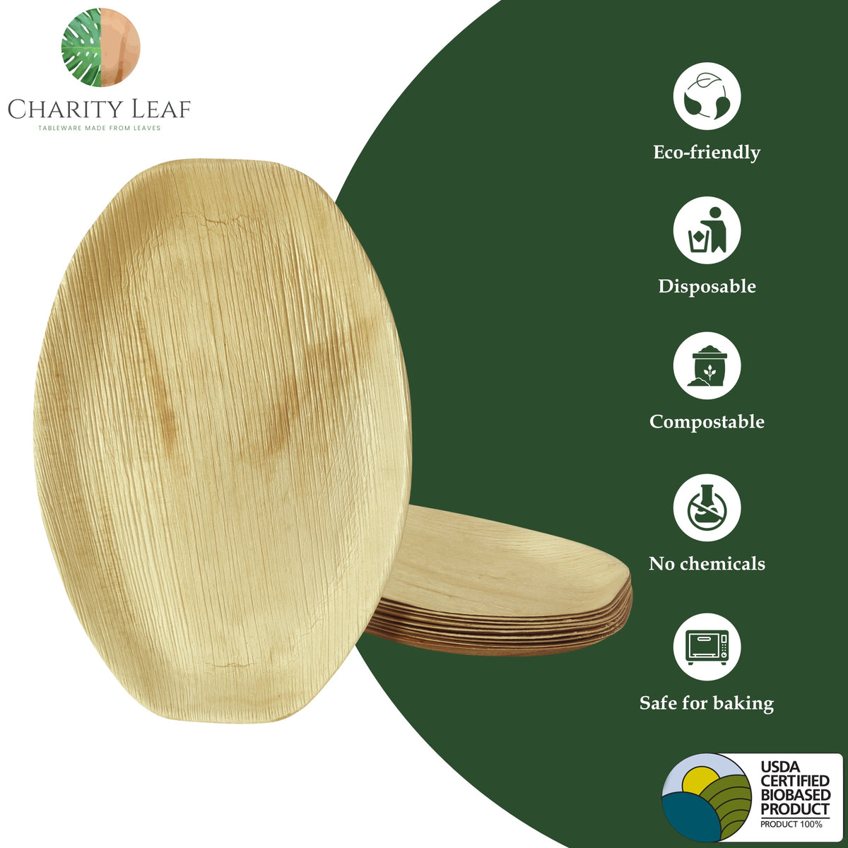 15" x 10" Inch Oval Natural Compostable Bamboo Tray