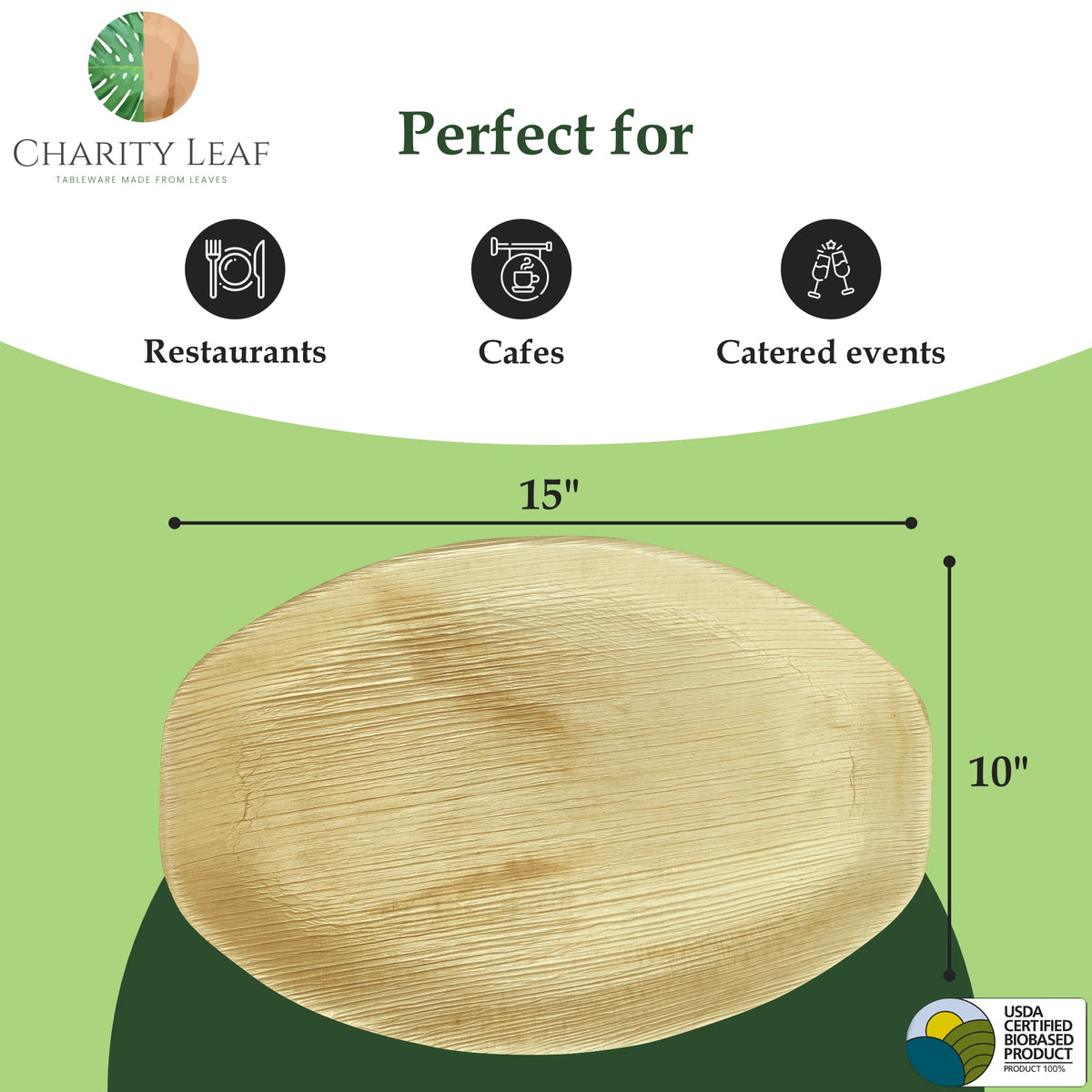15" x 10" Inch Oval Natural Compostable Bamboo Tray