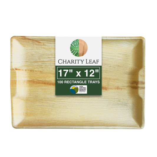 17" x 12" Rectangle Natural Compostable Bamboo Tray