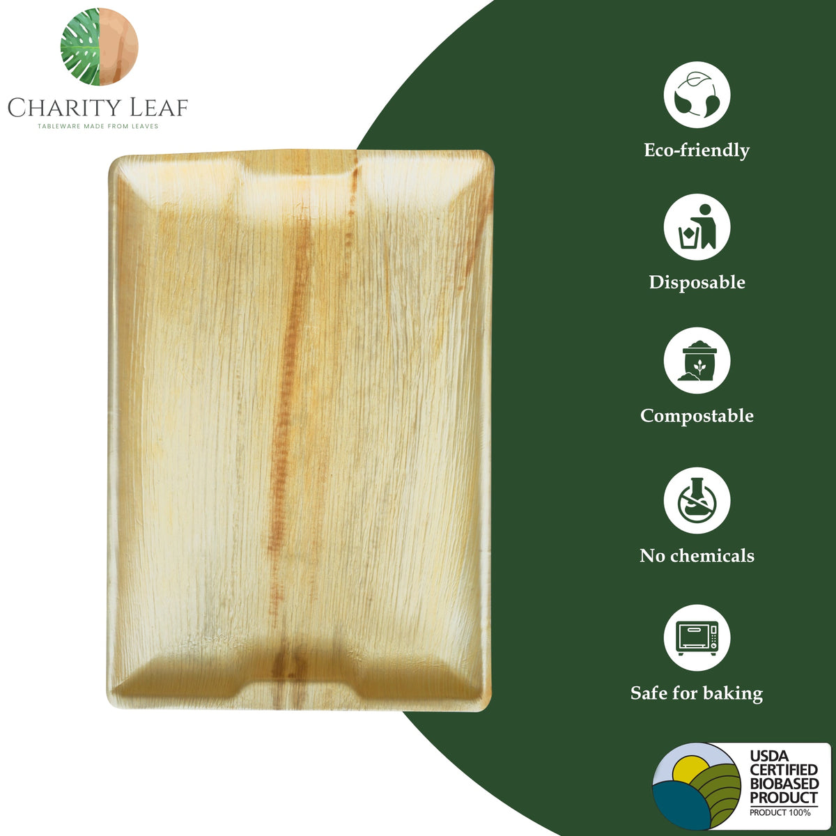 17" x 12" Rectangle Natural Compostable Bamboo Tray