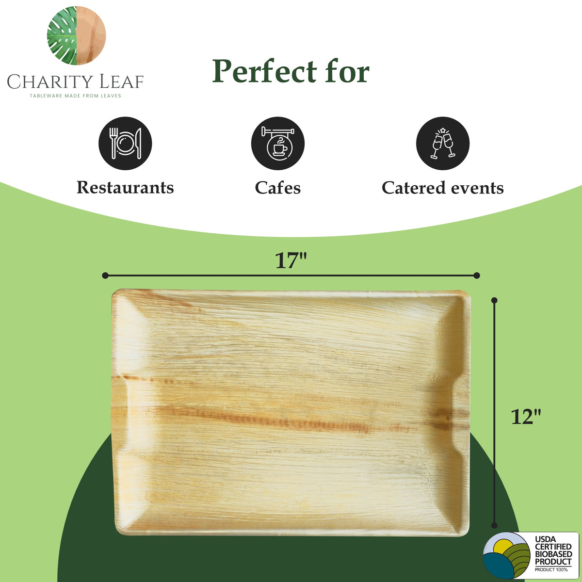 17" x 12" Rectangle Natural Compostable Bamboo Tray