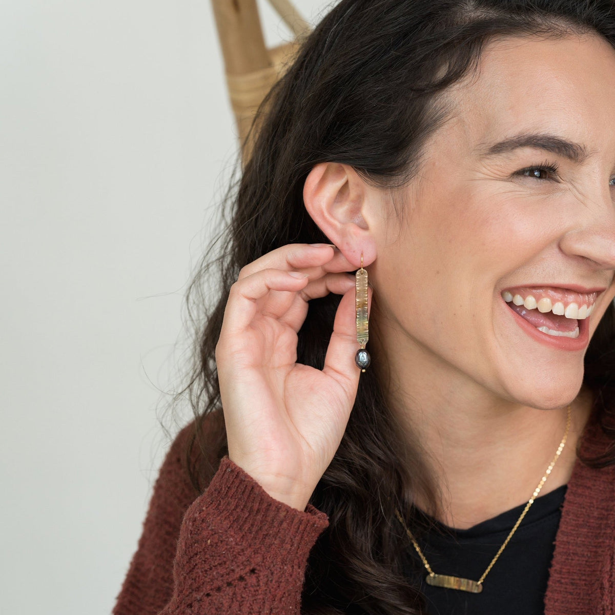 Refined Through Fire Earrings | Freshwater Pearl & Repurposed Auto Copper Brake Line | Gold Plated Ear Wire