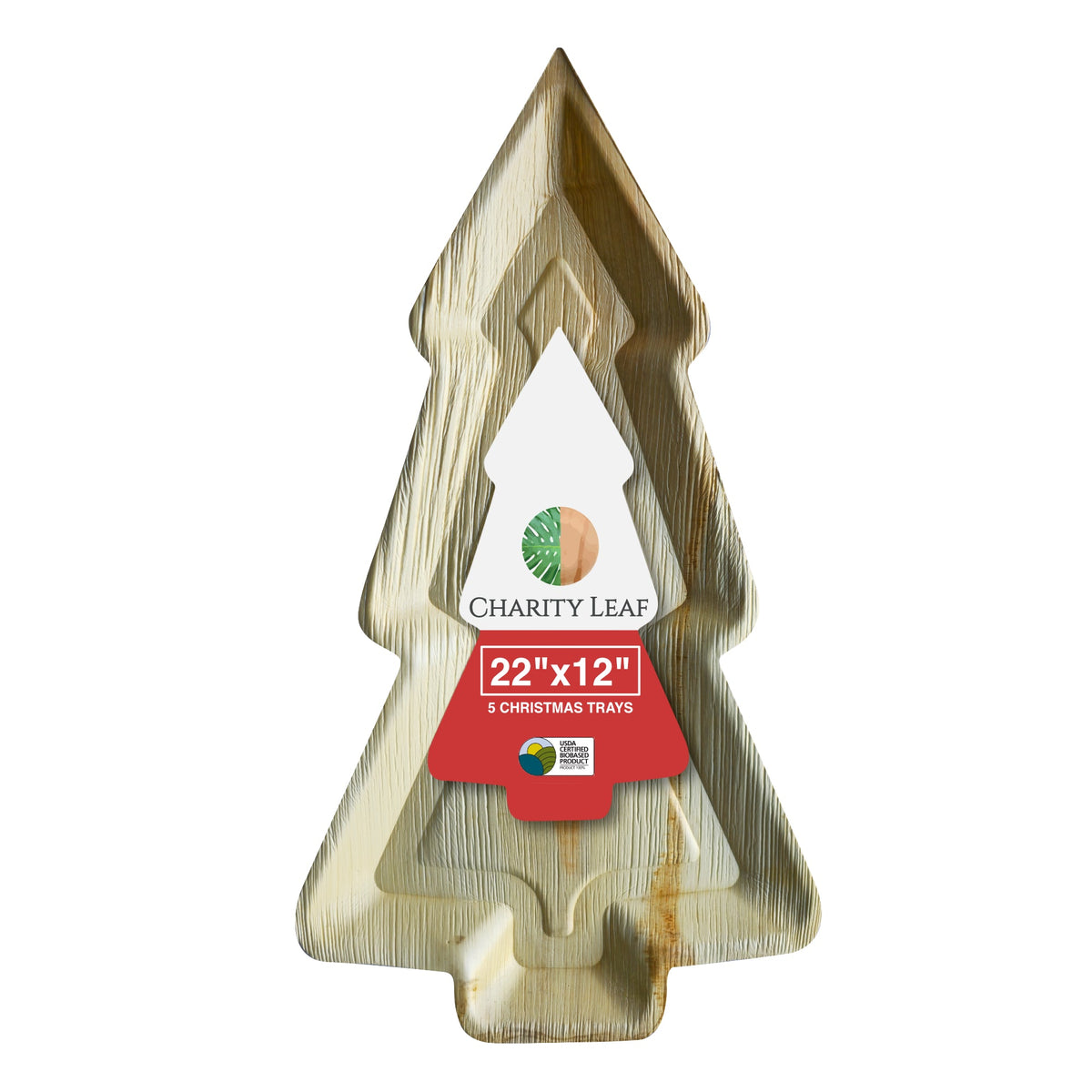 22" x 12" Christmas Tree Natural Compostable Bamboo Tray