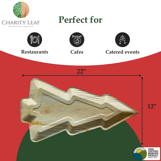 22" x 12" Christmas Tree Natural Compostable Bamboo Tray