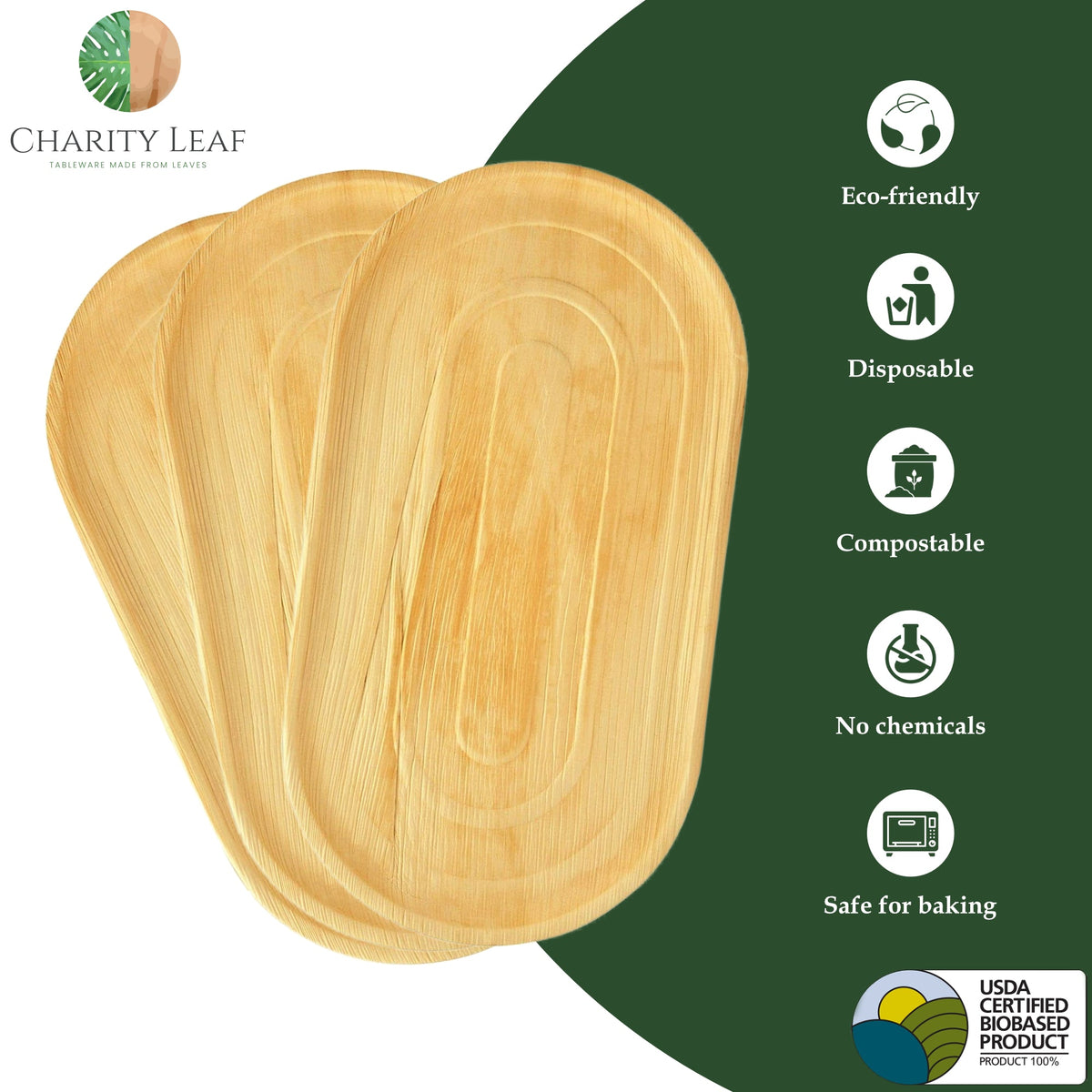 22" x 12" Inch Large Oval Natural Compostable Bamboo Platter