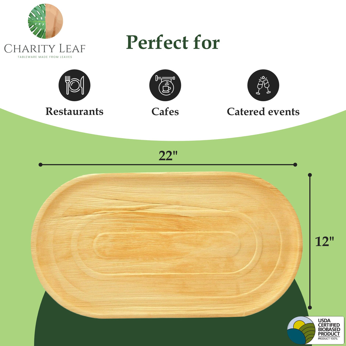 22" x 12" Inch Large Oval Natural Compostable Bamboo Platter