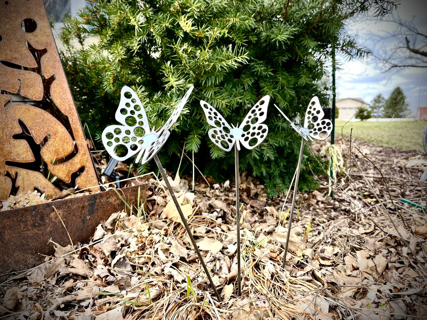 3-Pack Metal Butterfly Garden Stakes