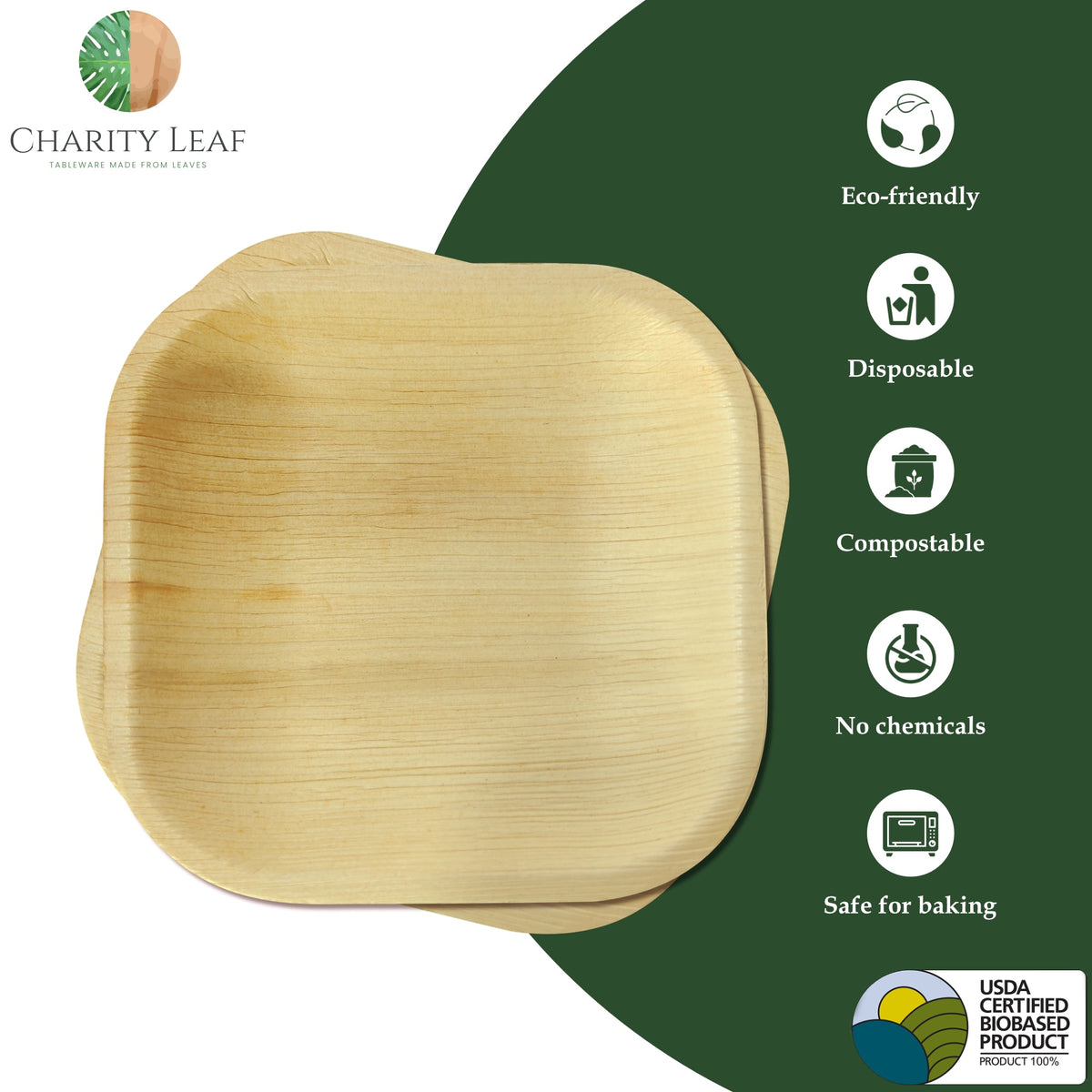 5" Inch Square Natural Compostable Bamboo Plate
