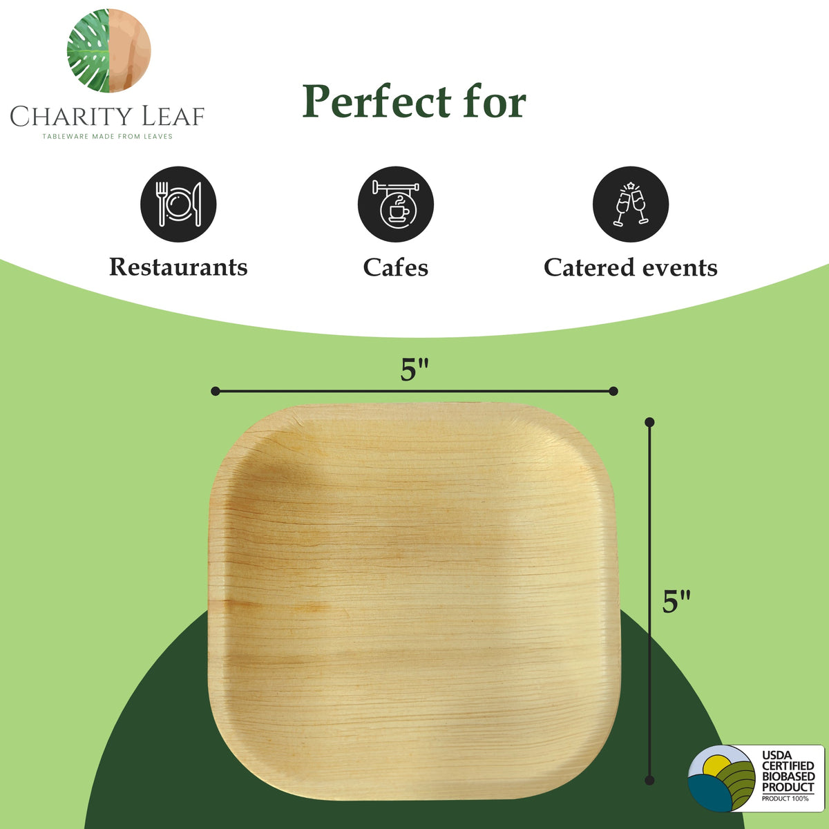 5" Inch Square Natural Compostable Bamboo Plate