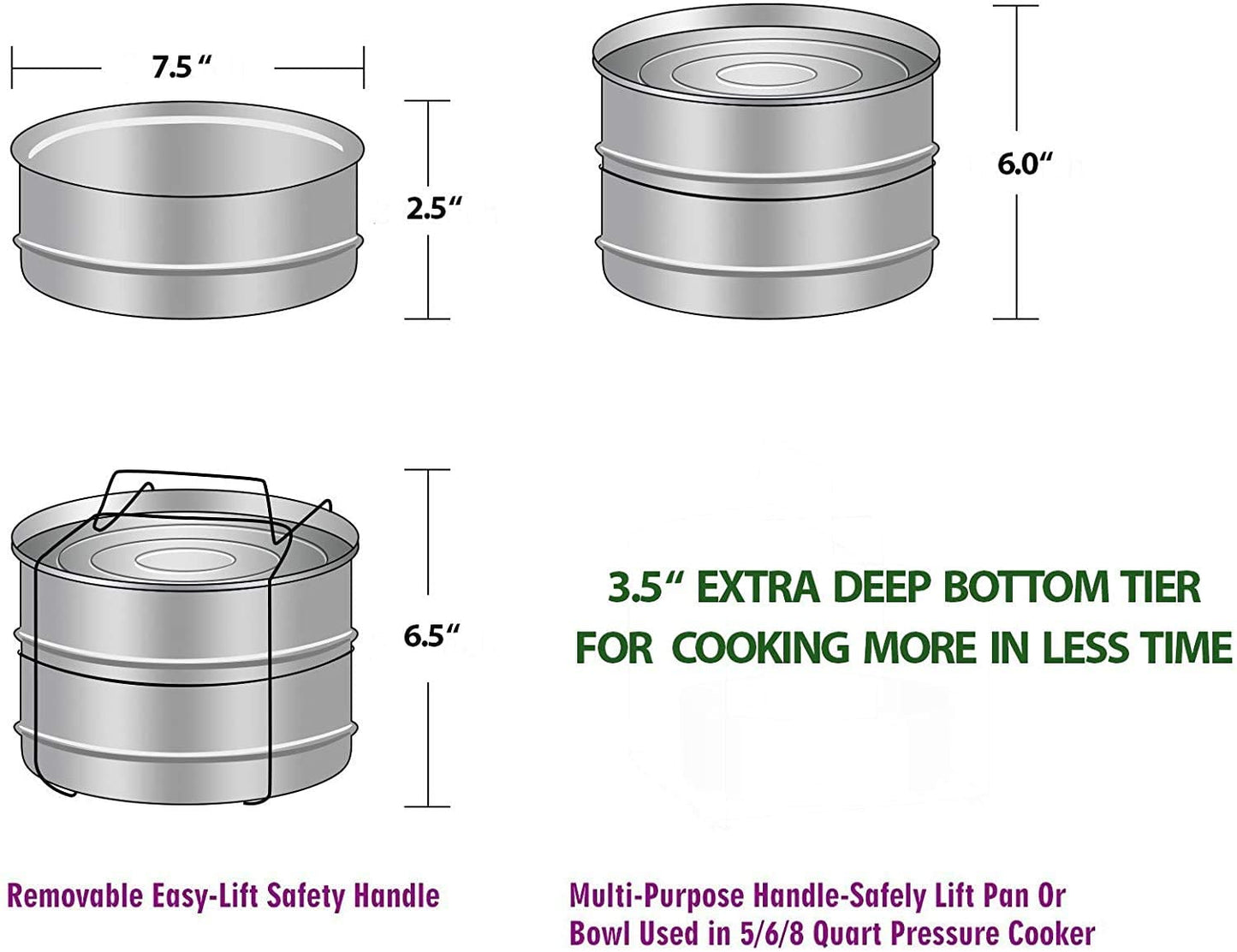 Instant Pot Insert Pans, 2 Tier for 3 Qt / 5 Qt Pressure Cookers