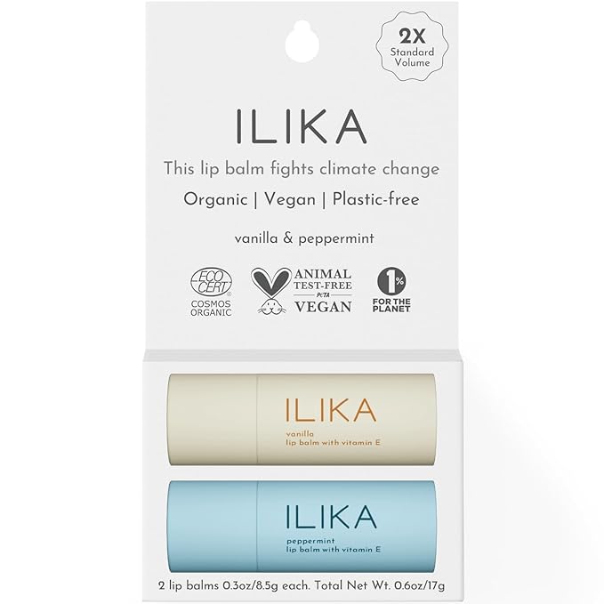 ILIKA Lip Balm - 2 Pack, Vanilla & Peppermint