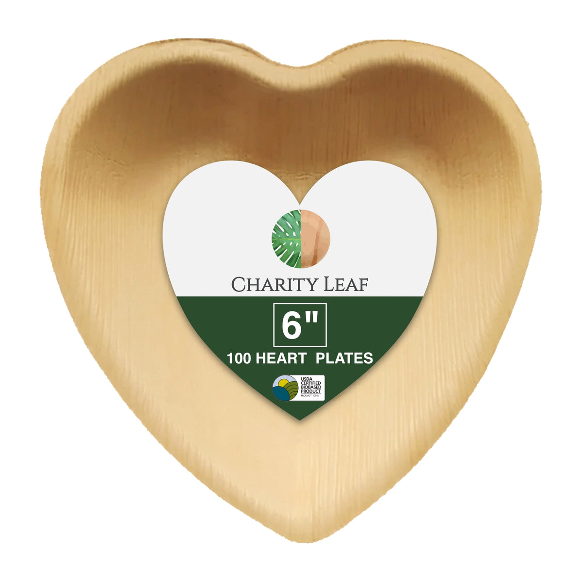 6" Inch Heart Natural Compostable Bamboo Plate
