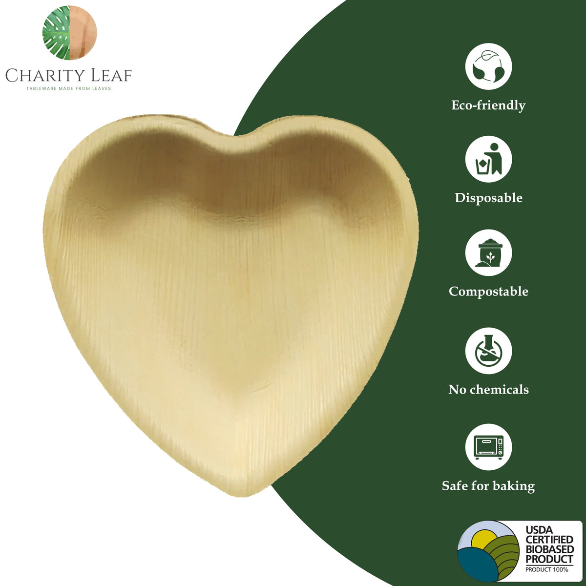 6" Inch Heart Natural Compostable Bamboo Plate