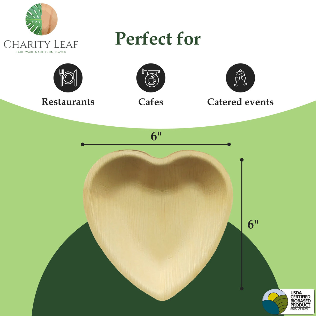 6" Inch Heart Natural Compostable Bamboo Plate