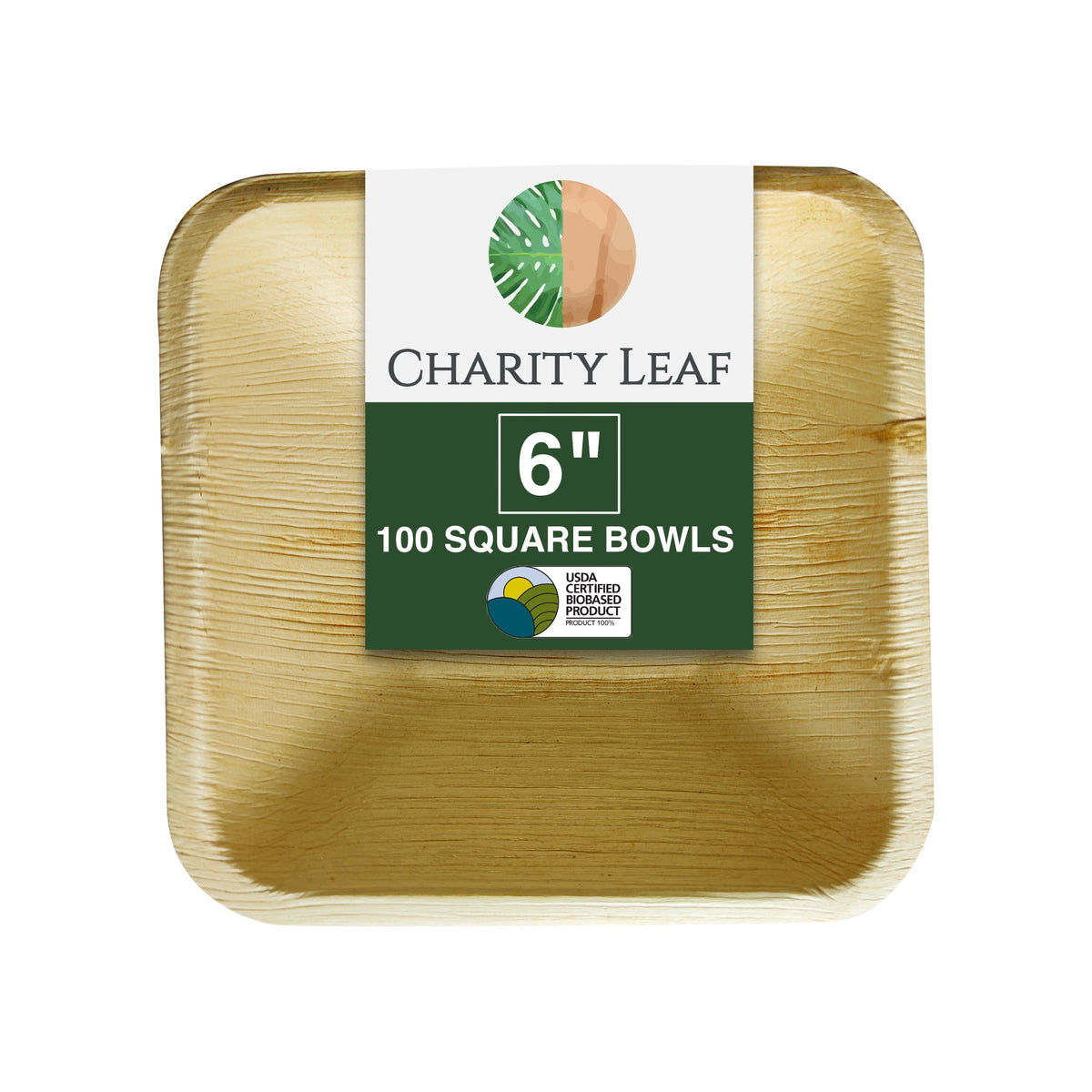 6" Inch Square Natural Compostable Bamboo Bowl