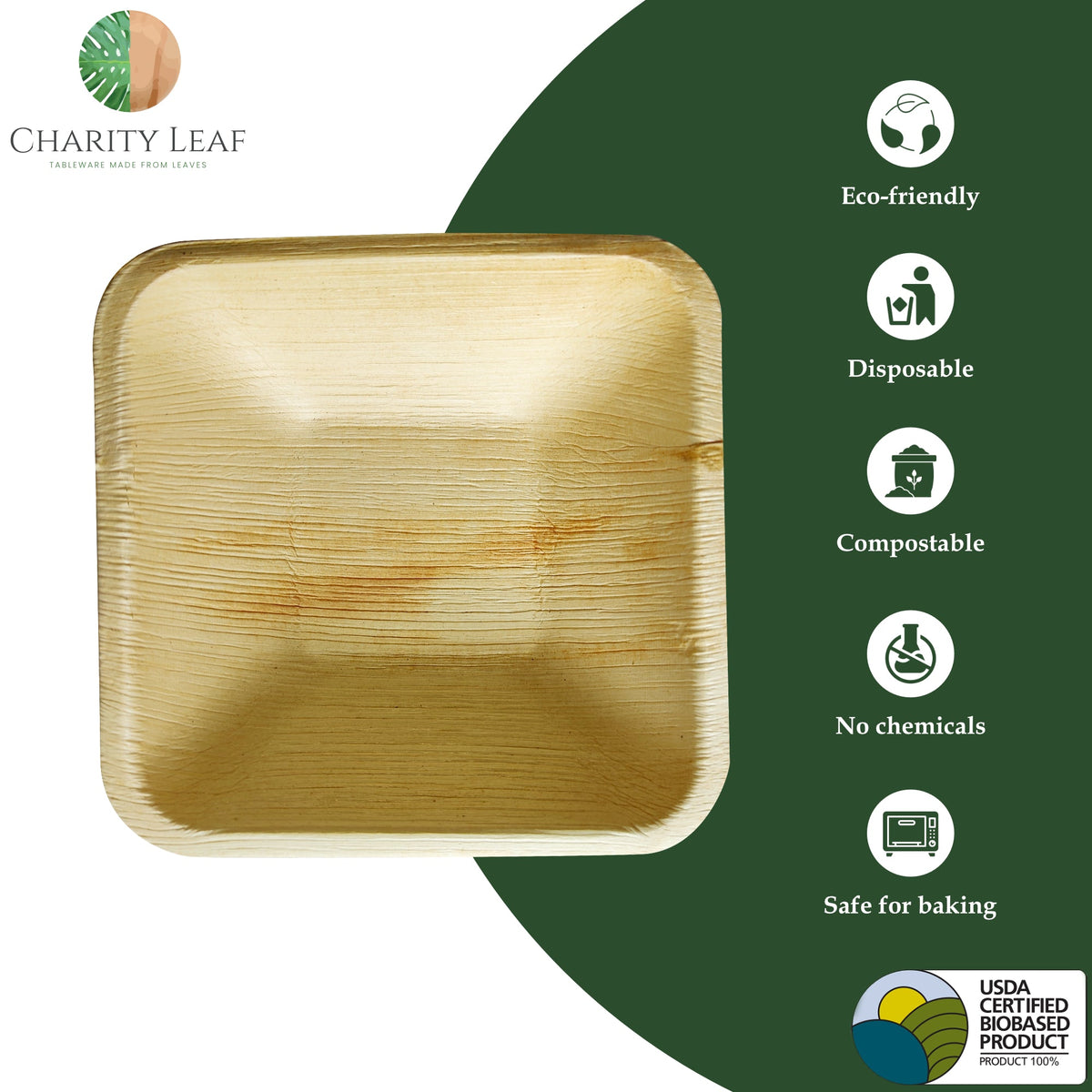6" Inch Square Natural Compostable Bamboo Bowl