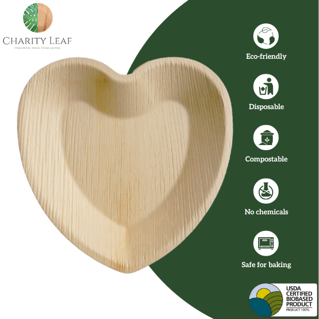 8" Inch Heart Natural Compostable Bamboo Plate