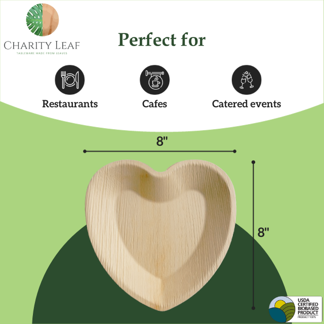 8" Inch Heart Natural Compostable Bamboo Plate